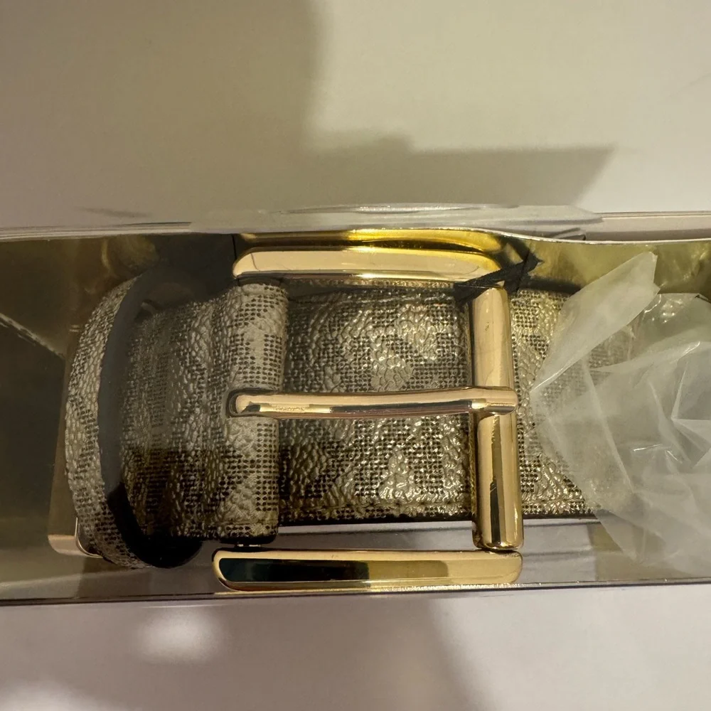 Michael Kors Two Tone Gold Monogram Belt Women’s Size L/XL Gold Plated Hardware - Picture 3 of 10